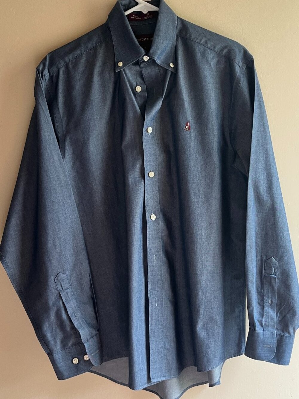 Nordstrom SmartCare Denim blue Dress shirt western coastal nautical cowboy
